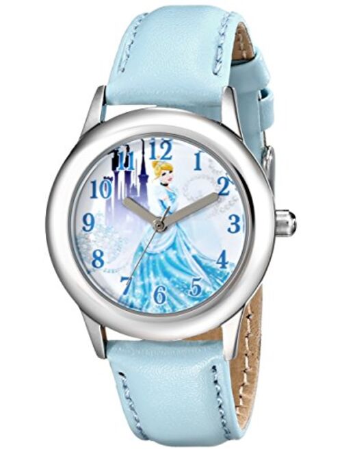 Disney Kids' W001598 Cinderella Stainless Steel Watch with Blue Leather Band