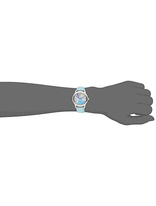 Disney Kids' W001598 Cinderella Stainless Steel Watch with Blue Leather Band
