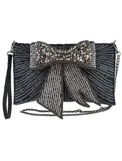 Mary Frances Night Out Beaded 3D Bow Crossbody Clutch Handbag
