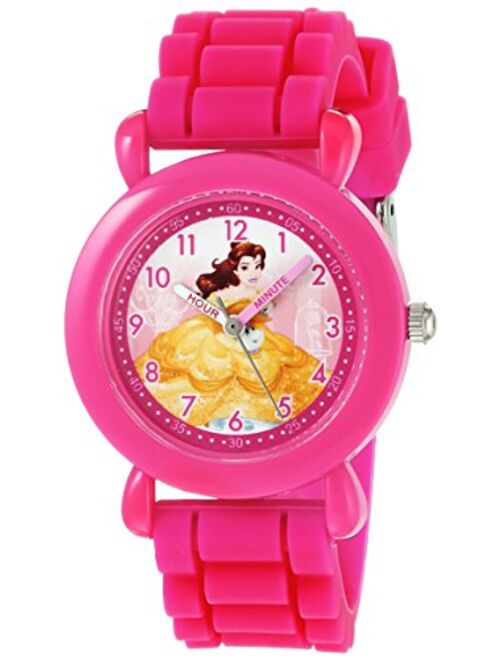 DISNEY Girls Princess Belle Analog-Quartz Watch with Silicone Strap, Pink, 16 (Model: WDS000146)