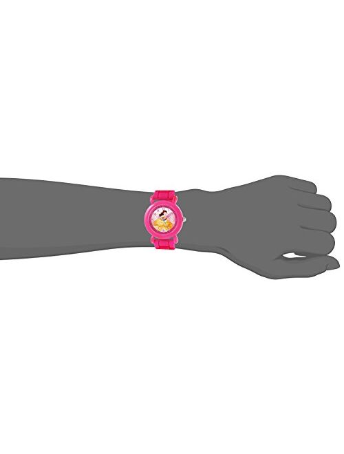 DISNEY Girls Princess Belle Analog-Quartz Watch with Silicone Strap, Pink, 16 (Model: WDS000146)