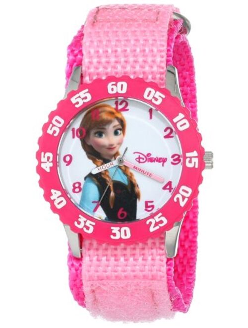 Disney Kids' W000968 Frozen Anna Time Teacher Stainless Steel Watch with Pink Nylon Strap