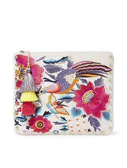 Breza Colorful Embroidered Large Clutch Crossbody, Natural/Multi