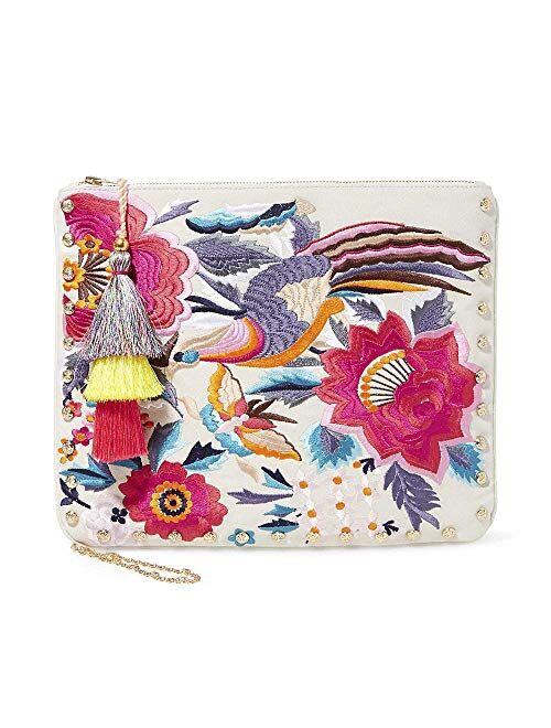 Steve Madden Breza Colorful Embroidered Large Clutch Crossbody, Natural/Multi