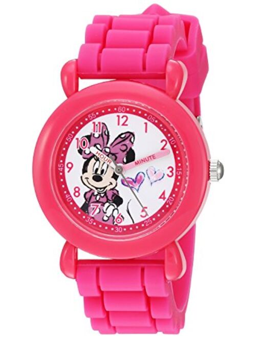 DISNEY Girls' Minnie Mouse Analog-Quartz Watch with Silicone Strap, Pink, 16 (Model: WDS000007)