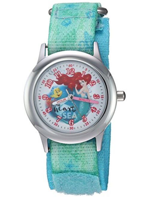 DISNEY Girls Princess Ariel Stainless Steel Analog-Quartz Watch with Nylon Strap, Green, 20 (Model: WDS000203)