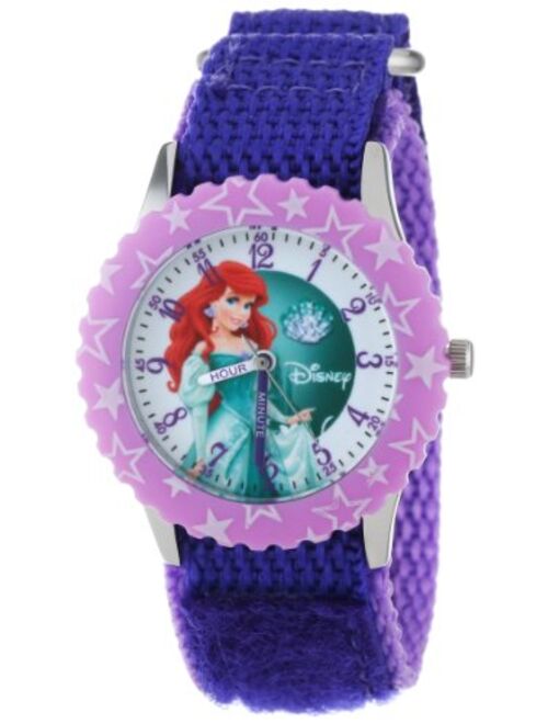 Disney Kids' W000866 "Ariel Time Teacher" Stainless Steel Watch with Purple Nylon Band