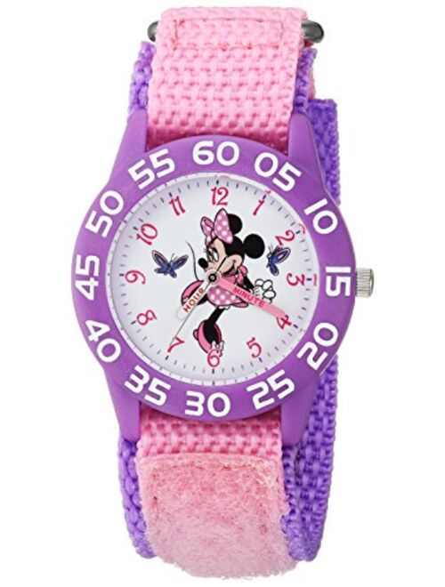 DISNEY Girls Minnie Mouse Analog-Quartz Watch with Nylon Strap, Pink, 15.8 (Model: WDS000499)