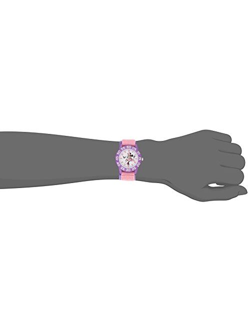 DISNEY Girls Minnie Mouse Analog-Quartz Watch with Nylon Strap, Pink, 15.8 (Model: WDS000499)
