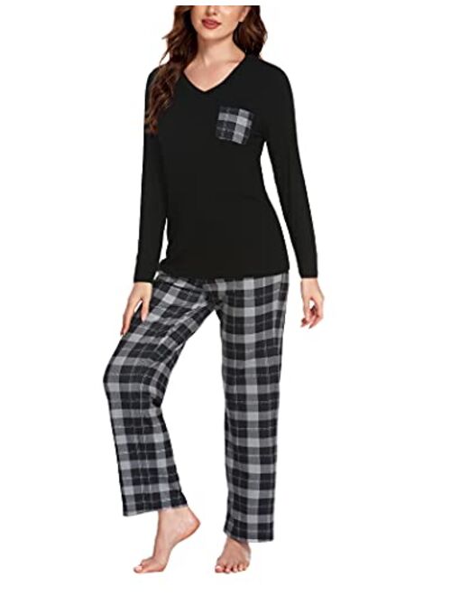 Hotouch Womens Pajama Sets Soft Long Sleeve Top & Pants Sleepwear Pjs Sets
