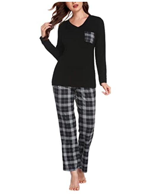 Hotouch Womens Pajama Sets Soft Long Sleeve Top & Pants Sleepwear Pjs Sets