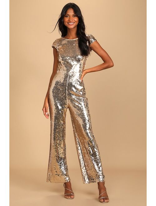 Lulus Follow the Starlight Gold Sequin Jumpsuit