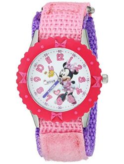 Girls Minnie Mouse Stainless Steel Analog-Quartz Watch with Nylon Strap, Pink, 16 (Model: WDS000161)