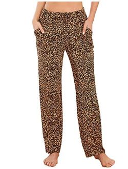 Womens Pajama Pants Stretchy Drawstring Pockets Pajama Bottoms Pj Lounge Pant S-XXL