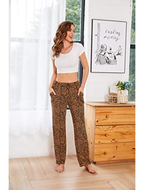 Hotouch Womens Pajama Pants Stretchy Drawstring Pockets Pajama Bottoms Pj Lounge Pant S-XXL
