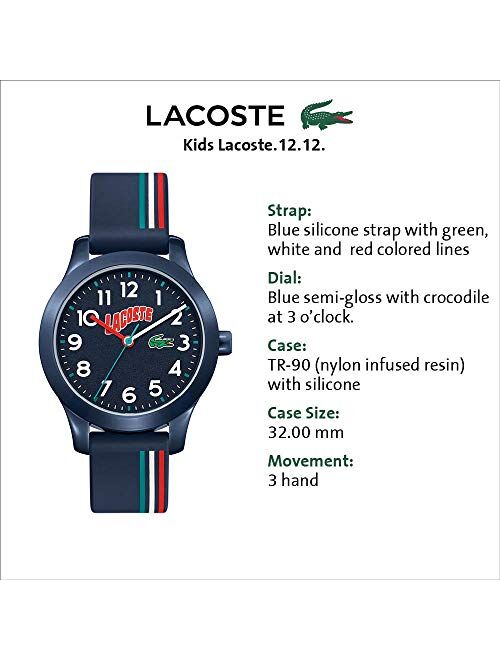 Lacoste Kids'  .12.12 Quartz Watch with Silicone Strap, Multiple Color, 14 (Model: 2030028)