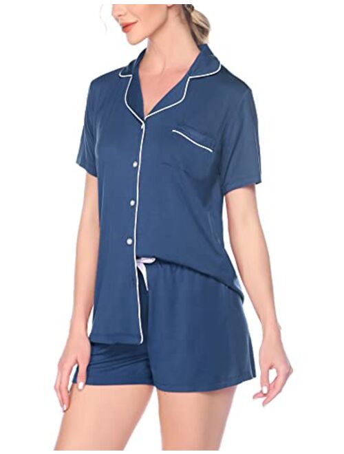Hotouch Women's Modal Short Pajama Set Short Sleeve Sleepwear Button Down Nightwear Soft Pj Lounge Sets S-XXL