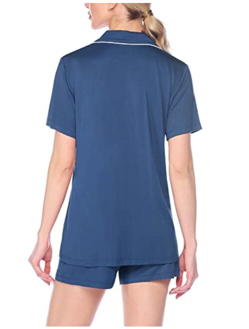Hotouch Women's Modal Short Pajama Set Short Sleeve Sleepwear Button Down Nightwear Soft Pj Lounge Sets S-XXL