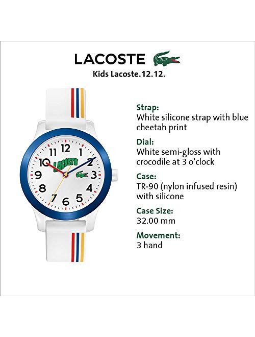 Lacoste Kids'  .12.12 Quartz Watch with Silicone Strap, Multiple Color, 14 (Model: 2030027)