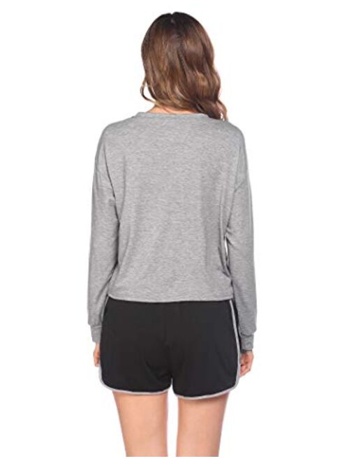 Hotouch Women Pajama Set Butterfly Print Long Sleeve Top and Shorts PJ Set Casual 2 Piece Loungewear