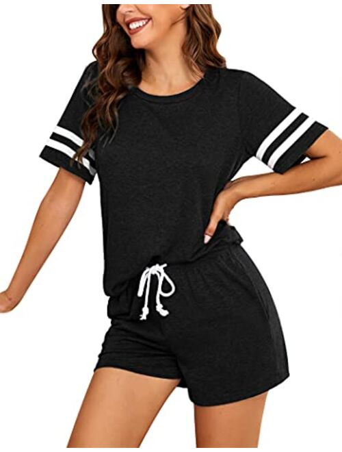 Hotouch Womens Pajamas Set Short Sleeve Top and Shorts 2 Piece Pjs Soft Loungewear Sleepwear with Pockets