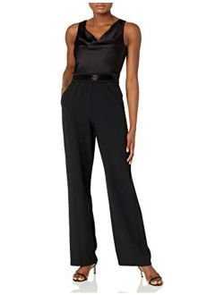 womens Sleeveless Cowl Neck Jumpsuit With Sequin Belt