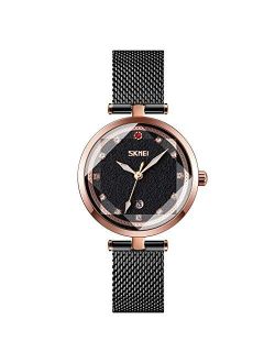 Fashion Elegant Watches for Women - Luxury Analog Womens Watch with Date Casual Luminous Quartz Ladies Wrist Watch with Stainless Steel Mesh Band