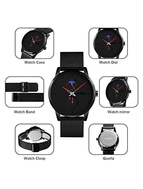 SKMEI Wrist Watch for Men Women, Fashion Waterproof Quartz Analog Watch with Time Date, Rectangle Dial Business Dress Hand Watch for Couple