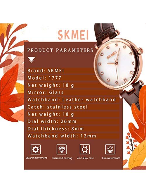 SKMEI Women Watch, Leather Elegant Wrist Watch for Lady Girls, Analog Quartz Waterproof Watches for Women