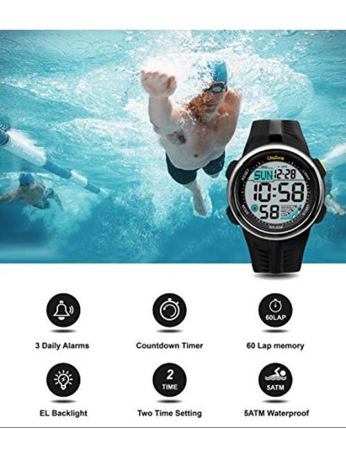 Olazone Boys Watch for Teen Digital Sports Water Resistant 60 Lap 3 Alarm Stopwatch Dual Time Black Watch Age Over 12 Years Old