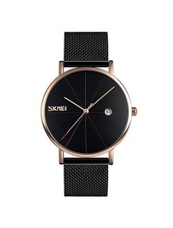 Minimalist Watches for Men Simple Fashion Casual Ultra Thin Analog Quartz Stainless Steel Mesh Band Waterproof Wristwatches Gift