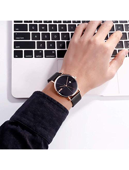 SKMEI Minimalist Watches for Men Simple Fashion Casual Ultra Thin Analog Quartz Stainless Steel Mesh Band Waterproof Wristwatches Gift