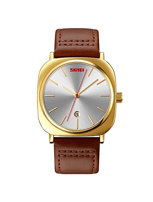 SKMEI Mens Watch Business Classic Big face Minimalist Watches Analog Date Leather Band Wristwatch