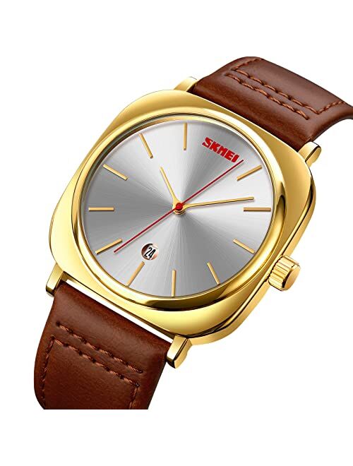 SKMEI Mens Watch Business Classic Big face Minimalist Watches Analog Date Leather Band Wristwatch