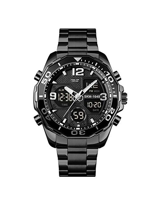 SKMEI Mens Watches Chronograph Stainless Steel Waterproof Date Analog Quartz Watch Business Wrist Watches for Men