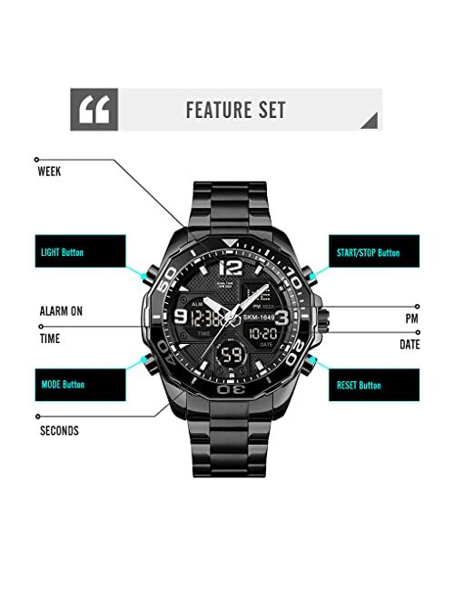 SKMEI Mens Watches Chronograph Stainless Steel Waterproof Date Analog Quartz Watch Business Wrist Watches for Men