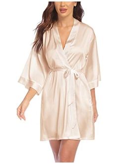 Women's Satin Kimono Robe 3/4 Sleeve Silk Bathrobe Bride Wedding Party Robes Gold Glitter Sleepwear