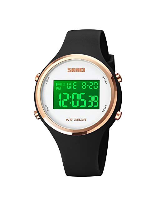 Skmei Woman's Digital Watches Sports,Simple Wrist Watches for Lady LED Backlight with Silicone Band