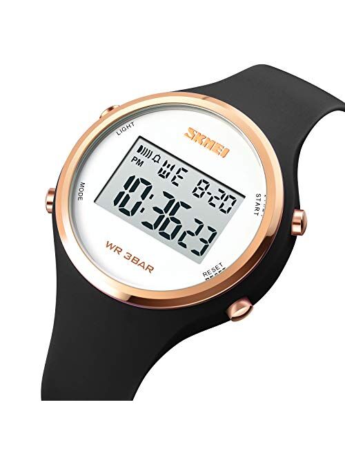 Skmei Woman's Digital Watches Sports,Simple Wrist Watches for Lady LED Backlight with Silicone Band