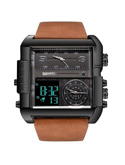 Men's Digital Sports Watch,Large Square Dial Multi-Function Metal Quartz Waterproof Watch,Adult Wrist Strap Stopwatch