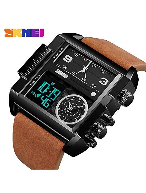 SKMEI Men's Digital Sports Watch,Large Square Dial Multi-Function Metal Quartz Waterproof Watch,Adult Wrist Strap Stopwatch