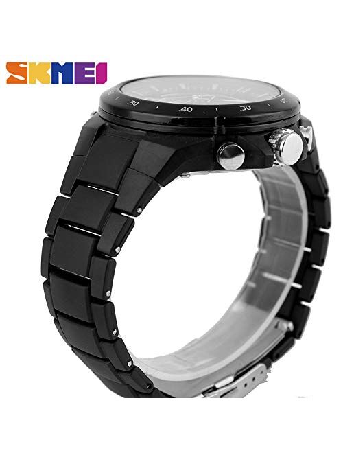 Skmei Men's Digital Watch 50M Waterproof Large Dual Dial Multifunction Analog Military Outdoor Sports Electronic Watch Calendar Day Date (Black)