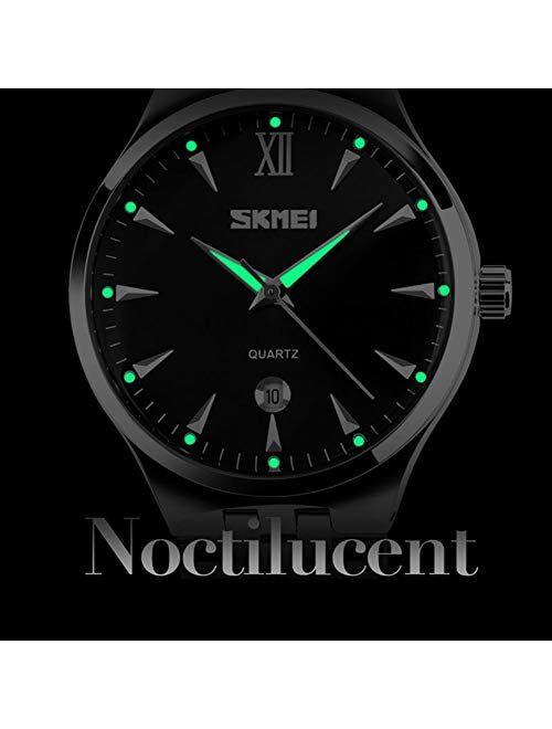 SKMEI Men's Brand Luminous Business Watch Waterproof Stainless Steel Band Date Display Quartz Wristwatch