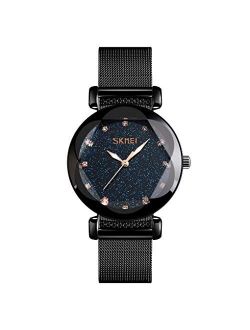 Lady Watches for Women Waterproof Casual Fashion Dress Japanese Quartz Movement Luminous Mesh Stainless Steel Wristwatch Gifts Rose Gold Black Blue Dial