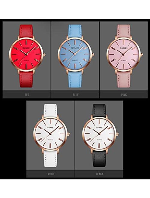 Women's Watches for Ladies Female Light Leather Band Waterproof Thin Minimalist Fashion Casual Simple Quartz Analog Young Girls Gift White Wrist Watch SKMEI