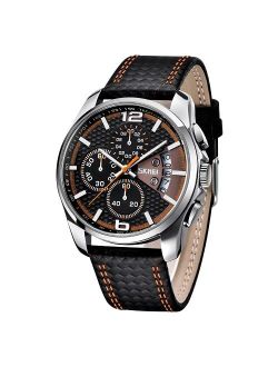 Mens Chronograph Watches Black Leather Band Sports Waterproof Analog Quartz Luminous Wristwatch Father's Gifts