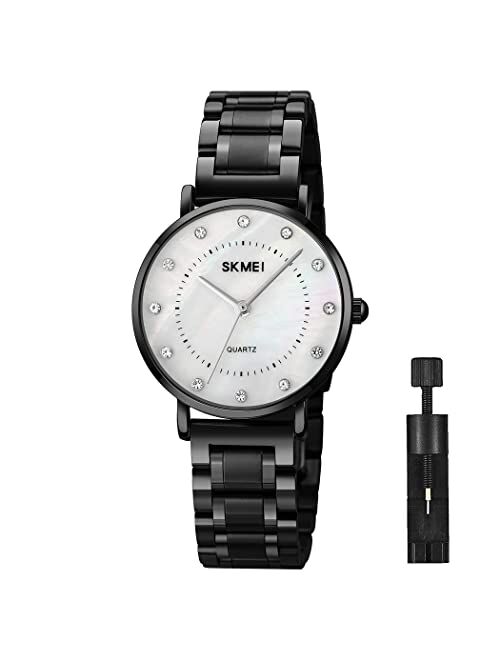 SKMEI Watches for Women Dress Fashion Luxury Business Diamond Casual Analog Quartz Waterproof Stainless Steel Ladies Female Wristwatches