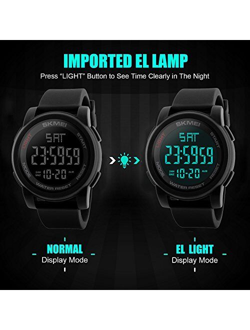 SKMEI Simple Digital Men’s Military Watches Waterproof Electronic LED Double Time Black Wristwatch Sport
