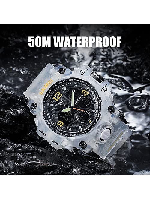 Skmei SKMIEI Men's Analog Sports Watch, LED Military Wrist Watch Large Dual Dial Digital Outdoor Watches Electronic Malfunction Two Timezone Back Light Water Resistant Ca