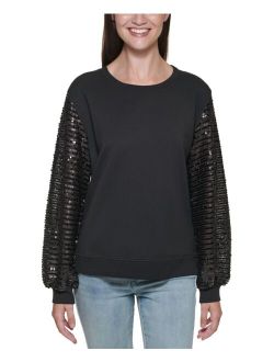 Sequined-Sleeve Top